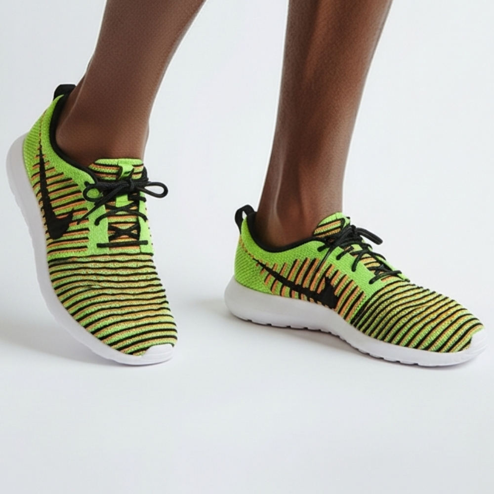 Nike Roshe Two Flyknit Electric Green/Black-Title Orange Running Shoes Size 6.5Y - Picture 9 of 9